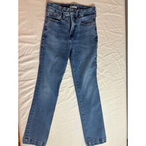 GOOD AMERICAN High Rise Distressed Hem Blue Wash Denim Jeans Womens Size 4 27